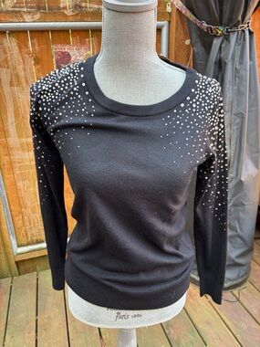 NWT INC International Concepts Black Rhinestone Studded Pullover Sweater - Small